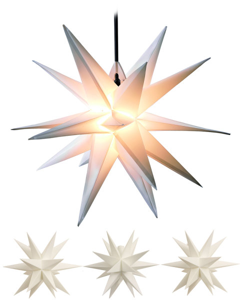 Dekostern 4er Set 1x Groß und 3x Mini Weiß 18 Zack Kunststoffstern Leuchtender Stern Innen + Außen Weihnachtsdekoration