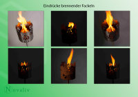Gartenfackel für draußen Motiv Flamme - Rost - Set: Gartenbeleuchtung mit 1x Brennelement - Holzspäne mit Wachs - Schwedenfackel Pelletfackel Feuersäule Flammschalen Wachsfackel Gartenleuchte
