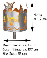 Gartenfackel Hirsch Feuerschale Metall mit Stiel Brennmittel Solarlampe LED