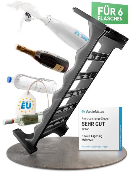 Novaliv Flaschenregal für 6 Flaschen | Weinregal grau | Regal aus stabilem Kunststoff, stapelbar (Anthrazit, 1)