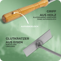 Kaminzubehör Set aus Aschenkratzer Feuerhaken mit Holzgriff Kaminbesteck Schüreisen Schürhaken Glutkratzer (1, Aschenkratzer+Feuerhaken)