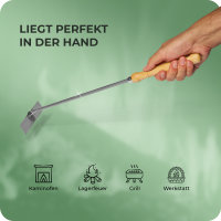 Kaminzubehör Set aus Aschenkratzer Feuerhaken mit Holzgriff Kaminbesteck Schüreisen Schürhaken Glutkratzer (1, Aschenkratzer+Feuerhaken)