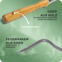 Feuerhaken mit Holzgriff Schüreisen Schürhaken Glutkratzer Kaminzubehör Kaminbesteck Stocheisen Aschenkratzer (1, Feuerhaken)