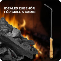 Feuerhaken mit Holzgriff Schüreisen Schürhaken Glutkratzer Kaminzubehör Kaminbesteck Stocheisen Aschenkratzer (1, Feuerhaken)