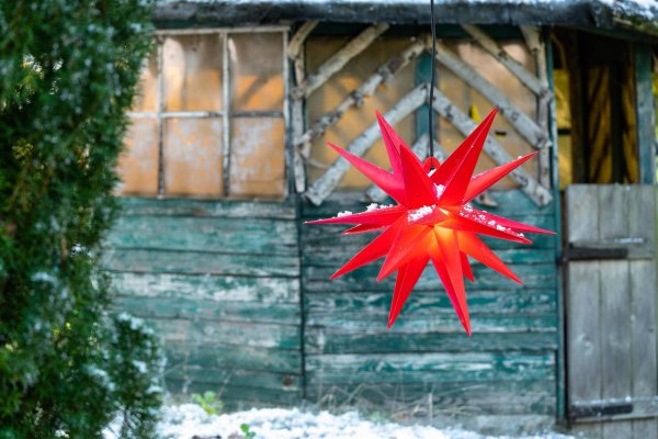 Novaliv Weihnachtsstern Dekostern | 55cm ROT | Innen und Aussen |für Glühbirne E14 Gewinde mit Schuko Stecker | Weihnachtsdeko Stern beleuchtet