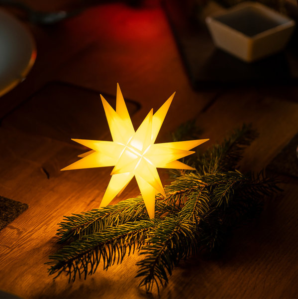 Novaliv Weihnachtsstern Dekostern | 12cm GELB | nur Innen | LED Lampe mit Batteriefach | Weihnachtsdeko Stern beleuchtet