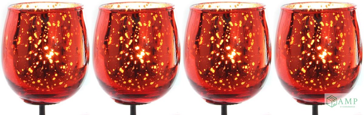 4x Teelichthalter zum Stecken rot Teelichtgläser Kerzenpicks 6cm Kerzenhalter Glas Adventskranz Weihnachten für