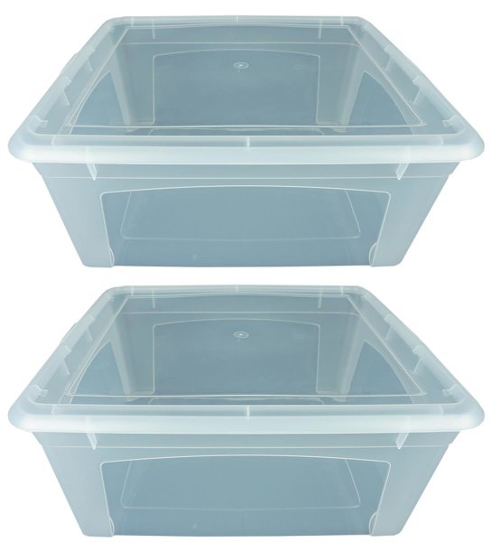 2x Aufbewahrungsbox 16l 40x34x17 Stapelbox Groß Plastikbox transparent Kunststoff mit Deckel Unterbettbox Unterbettkommode multibox 40cm