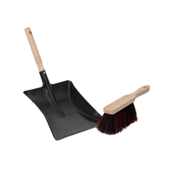 Novaliv 1x Kehrschaufel Set schwarz Arenga u. Elaston Handfeger und Schaufel Set Kehrset Kehrgarnitur dustpan and brush Handkehrset Handfeger Arengaborsten Besen Elastonborsten Handbesen