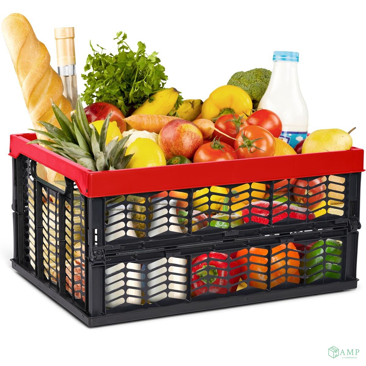 Novaliv Einkaufskorb Klappbox | 30L Rot Schwarz | Faltbar & Stabil