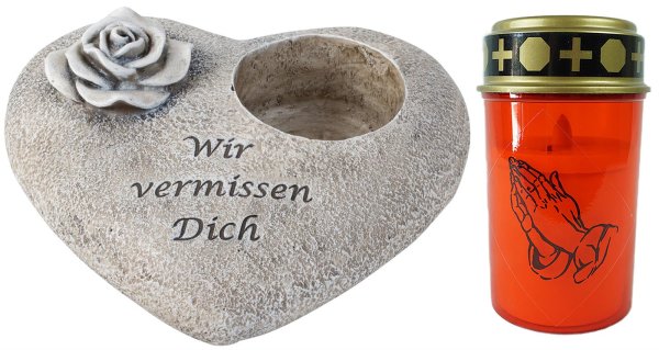 Novaliv Grabschmuck I Grabengel Grabdeko Grabherz grabdekoration Engel für Friedhof grablaterne Engel (Herz Beten, Grablicht rot)