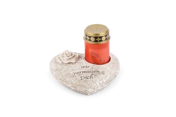 Novaliv Grabschmuck I Grabengel Grabdeko Grabherz grabdekoration Engel für Friedhof grablaterne Engel (Herz Rose, Grablicht rot)