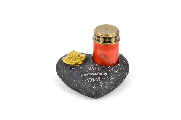Novaliv Grabschmuck I Grabengel Grabdeko Grabherz grabdekoration Engel für Friedhof grablaterne Engel (Herz Rose schwarz, Grablicht rot)