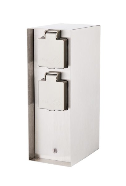 Novatool 1x Steckdosensäule 4-fach Silber gebürstet Edelstahl eckig IP44 Garten Mehrfachsteckdose Outdoor Steckdosenleiste Stromverteiler Außen (Elektro)