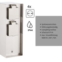 Novatool 1x Steckdosensäule 4-fach Silber gebürstet Edelstahl eckig IP44 Garten Mehrfachsteckdose Outdoor Steckdosenleiste Stromverteiler Außen (Elektro)