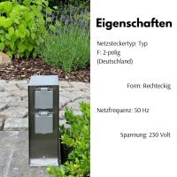 Novatool 1x Steckdosensäule 4-fach Silber gebürstet Edelstahl eckig IP44 Garten Mehrfachsteckdose Outdoor Steckdosenleiste Stromverteiler Außen (Elektro)