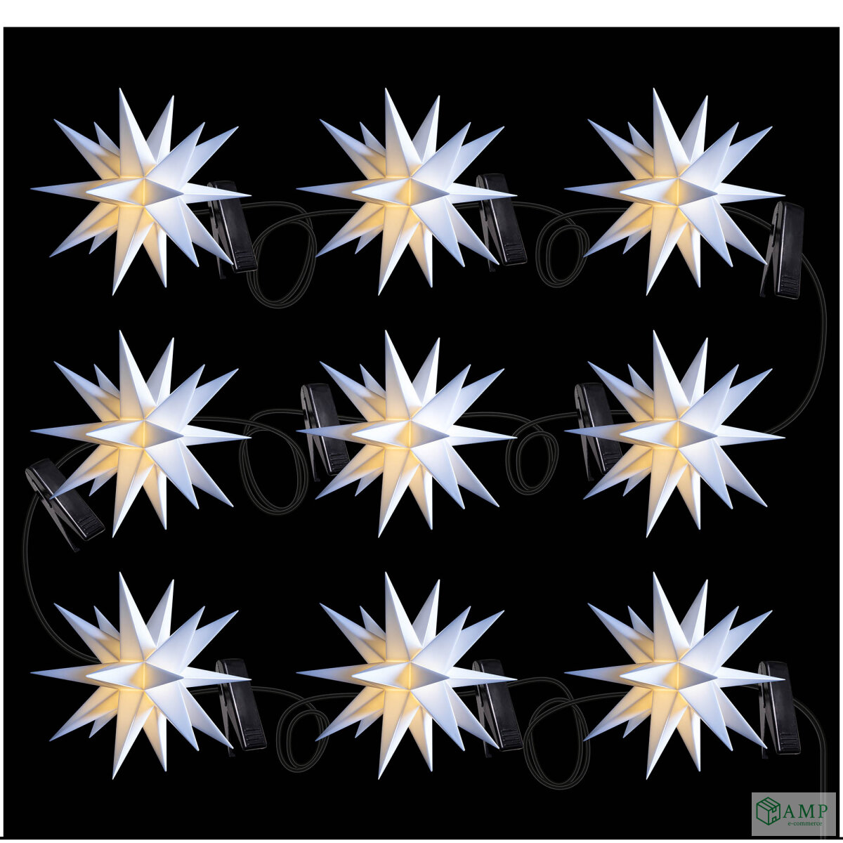 Weihnachtsstern LED 12cm | 9er Sternenkette 13m | Innen & Außen