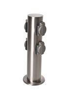 Novatool 1x Steckdosensäule 4-fach Silber gebürstet Edelstahl rund IP44 Garten Mehrfachsteckdose Outdoor Steckdosenleiste Stromverteiler Außen (Elektro)
