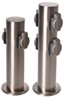 Novatool Steckdosensäule 2-fach + 4-fach Silber gebürstet Edelstahl rund IP44  Garten Mehrfachsteckdose Outdoor Steckdosenleiste Stromverteiler Außen (Elektro)