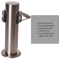 Novatool Steckdosensäule 2-fach + 4-fach Silber gebürstet Edelstahl rund IP44  Garten Mehrfachsteckdose Outdoor Steckdosenleiste Stromverteiler Außen (Elektro)