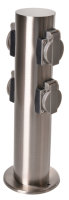 Novatool Steckdosensäule I 4 fach I Silber gebürstet I Edelstahl I rund I mit Erdspieß I  Garten Mehrfachsteckdose Outdoor Steckdosenleiste Stromverteiler Außen (Elektro)