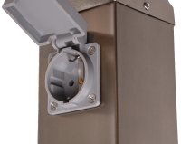 Novatool Steckdosensäule I 4 fach I Silber gebürstet I Edelstahl I eckig I mit Erdspieß I  Garten Mehrfachsteckdose Outdoor Steckdosenleiste Stromverteiler Außen (Elektro)