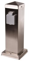 Novatool Steckdosensäule I 4 fach I Silber gebürstet I Edelstahl I eckig I mit Erdspieß I  Garten Mehrfachsteckdose Outdoor Steckdosenleiste Stromverteiler Außen (Elektro)