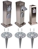 Novatool Steckdosensäule I 2 fach + 4 Fach + Zeitschaltuhr I Silber gebürstet I Edelstahl I eckig I mit Erdspieß I  Garten Mehrfachsteckdose Outdoor Steckdosenleiste Stromverteiler Außen (Elektro)