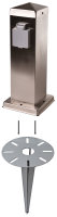 Novatool Steckdosensäule I 2 fach + 4 Fach + Zeitschaltuhr I Silber gebürstet I Edelstahl I eckig I mit Erdspieß I  Garten Mehrfachsteckdose Outdoor Steckdosenleiste Stromverteiler Außen (Elektro)