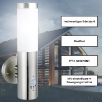 Novatool Wandleuchte I mit Bewegungsmelder I Edelstahl IP44 I E27 Sockel I 7,8x14,5x36 cm I Außenlampe Außenleuchte Garten Wandlampe Wandstrahler Außen Außenbeleuchtung Lampe Außenbereich (Elektro)