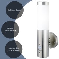 Novatool Wandleuchte I mit Bewegungsmelder I Edelstahl IP44 I E27 Sockel I 7,8x14,5x36 cm I Außenlampe Außenleuchte Garten Wandlampe Wandstrahler Außen Außenbeleuchtung Lampe Außenbereich (Elektro)