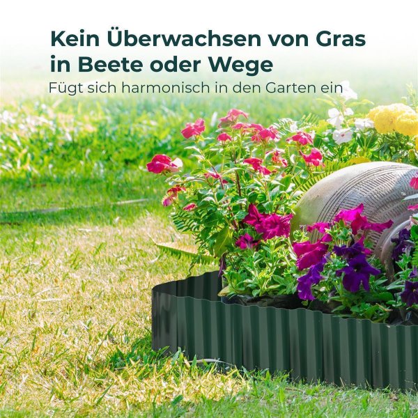 Novatool Beetumrandung 15 cm hoch I 9 Meter I Grün I Beeteinfassung Gießrand Begrenzung Garten Rasenkante Kunststoff Beeteingrenzung Rasenbegrenzung Rasenumrandungen Beetumrandungen