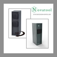 Novatool 1x Steckdosensäule 3-fach außen Anthrazit Edelstahl eckig IP44 mit Dämmerungssensor Steckdose Aussen Gartensteckdose Outdoor Steckdosensäule Garten Steckdosenturm (Elektro)