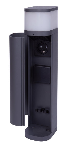 Novatool Pollerleuchte mit Steckdose 2-fach Anthrazit rund mit Blende IP44 Steckdose Aussen Gartensteckdose Outdoor Steckdosesäule Garten Steckdosenturm (Elektro)