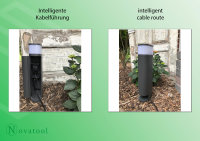 Novatool Pollerleuchte mit Steckdose 2-fach Anthrazit rund mit Blende IP44 Steckdose Aussen Gartensteckdose Outdoor Steckdosesäule Garten Steckdosenturm (Elektro)