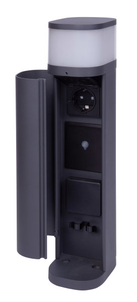 Novatool Pollerleuchte mit Steckdose Funk 2-fach Anthrazit rund mit Blende SMART WIFI APP IP44 Steckdose Aussen Gartensteckdose Outdoor Steckdosesäule Garten Steckdosenturm (Elektro)