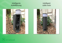 Novatool Pollerleuchte mit Steckdose Funk 2-fach Anthrazit rund mit Blende SMART WIFI APP IP44 Steckdose Aussen Gartensteckdose Outdoor Steckdosesäule Garten Steckdosenturm (Elektro)
