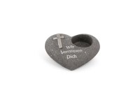 Novaliv Grabschmuck Herz Anthrazit mit Kreuz Spruch Wir vermissen Dich inkl. LED Grablicht Weiß Grabdeko Grabherz Wetterfest Grabdekoration Gedenkstein Teelichthalter Trauerstein