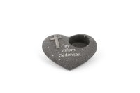 Novaliv Grabschmuck Herz Anthrazit mit Kreuz Spruch In stillem Gedenken inkl. LED Grablicht Weiß Grabdeko Grabherz Wetterfest Grabdekoration Gedenkstein Teelichthalter Trauerstein