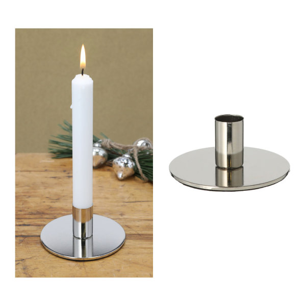 Novaliv Stabkerzenhalter Metall SILBER 10x5cm Home Deko vintage weihnachtliche Tischdeko Kerzenständer Kerzenpin scandic chic Kerzenhalter Retro Wohnzimmerdekoration Dekoschale