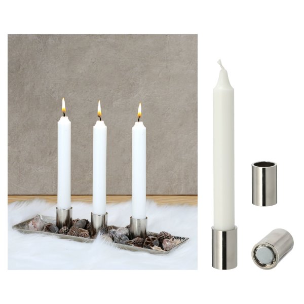 Novaliv 2er-Set Kerzenständer magnetisch Stabkerzen Tafelkerzen SILBE,  17,95 €