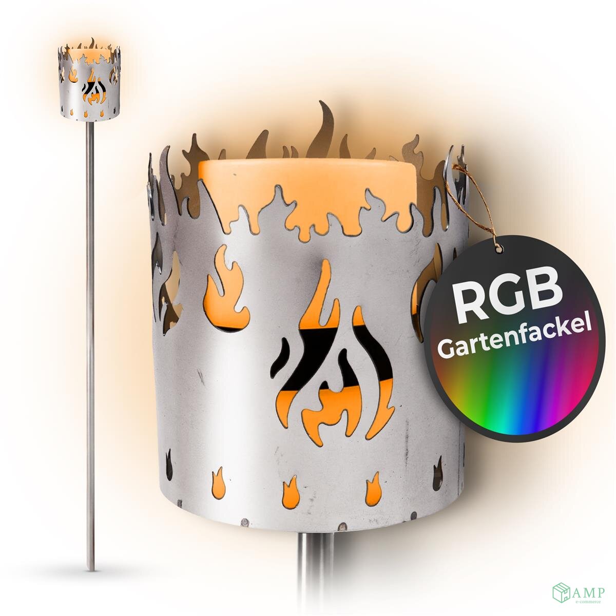 RGB LED Gartenfackel Feuer-Motiv - Rost Leuchte draußen - AMP GmbH