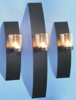 Novaliv 3x Wandkerzenhalter aus Metall mit Glas 6 x 10,5 x 39 cm Schwarz Kerzenhalter Wand Teelichterhalter Deko Wohnzimmer Dekoration Wanddeko Vintage Deko Teelicht Wandhalter