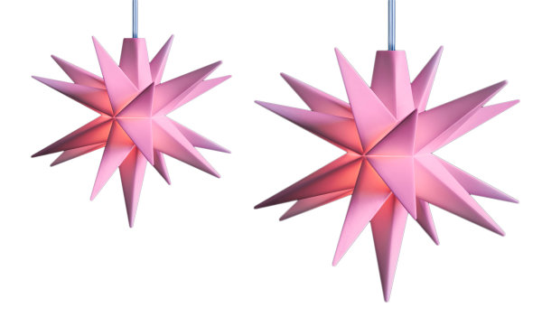 Novaliv 2er Sparset Weihnachtssterne LED Dekosterne 8cm + 12cm ROSA 6h Timerfunktion nur Innen mit 1,5m Kabel und Batteriefach für 3 AA Batterien 3D Stern 18 Zackig Leuchtstern LED Pink xmas