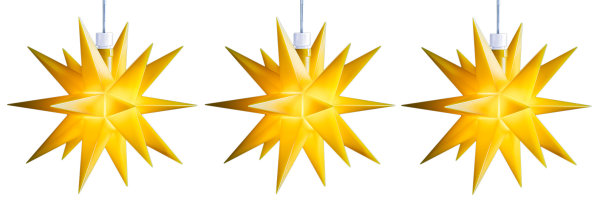 Novaliv Weihnachtsstern LED Dekosterne 3er Sparset Gelb 12cm Timerfunktion nur Innen mit 1,5m Kabel und Batteriefach für 3 AA Batterien 3D Stern 18 Zackig Leuchtstern LED Weihnachtsbeleuchtung