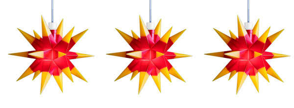 Novaliv Weihnachtsstern LED Dekosterne 3er Sparset Gelb-Rot 12cm Timerfunktion nur Innen mit 1,5m Kabel und Batteriefach für 3 AA Batterien 3D Stern 18 Zackig Leuchtstern LED Weihnachtsbeleuchtung