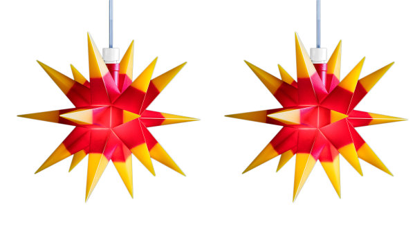 Novaliv Weihnachtsstern LED Dekosterne 2er Sparset Gelb-Rot 16cm Timerfunktion nur Innen mit 1,5m Kabel und Batteriefach für 3 AA Batterien 3D Stern 18 Zackig Leuchtstern LED Weihnachtsbeleuchtung