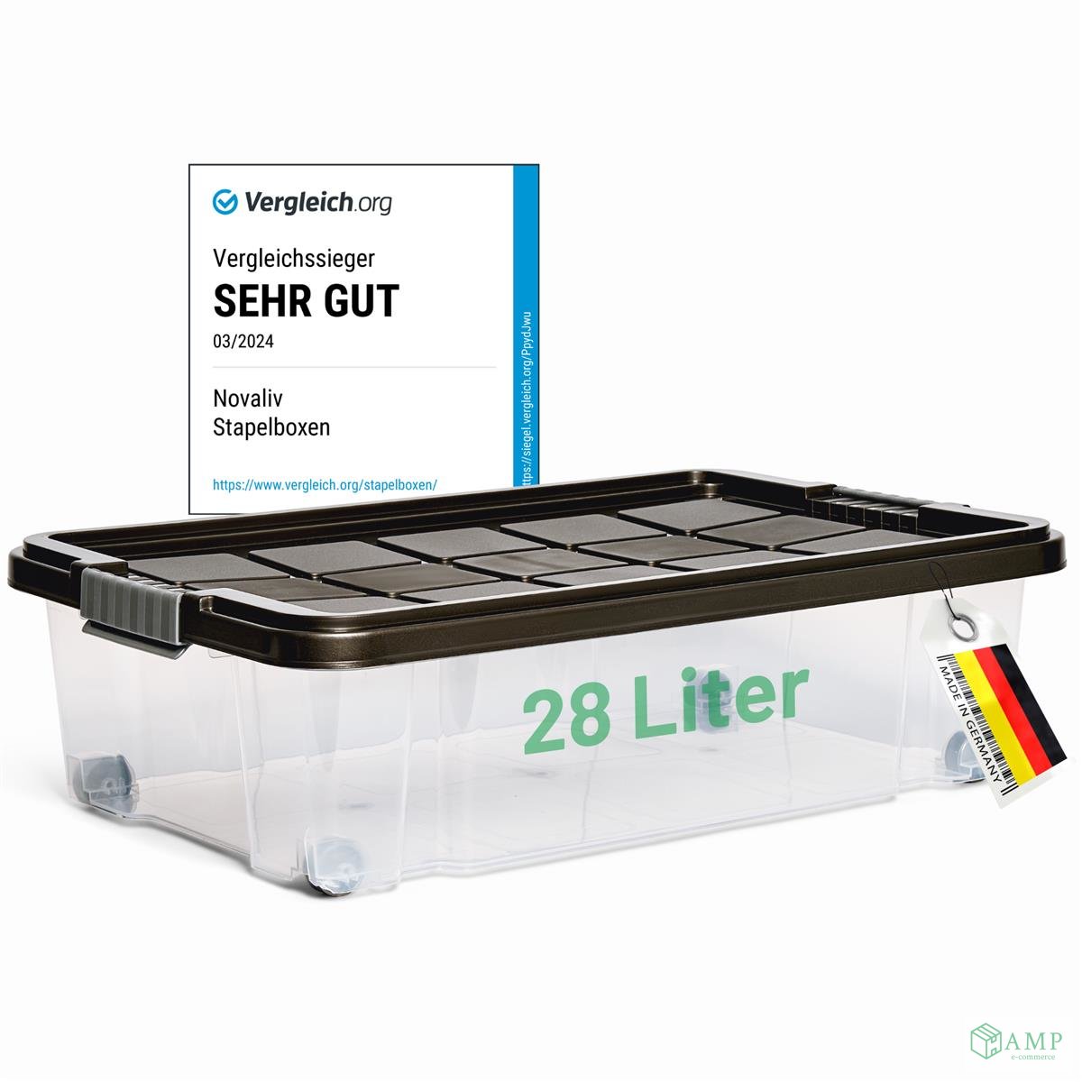Unterbettbox mit Deckel - Transparent Grau Anthrazit - Rollen - 28l -,  17,99 €