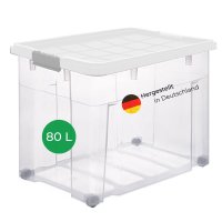 Eurobox mit Deckel Rollen 80l 61x40x46 transparent Transparent Aufbewahrungsbox Maxi Stapelbox Stapelkiste Kiste Box Storage Boxes Multibox Plastic storage boxes