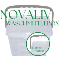 Novaliv Waschmittelbox mit Deckel 4 Liter I Transparent I 23,5 x 18 x 18,5 cm I Box Waschpulver Aufbewahrungsbox mit Henkel Waschmittel Aufbewahrung Waschmittelbehälter Waschpulverbehälter